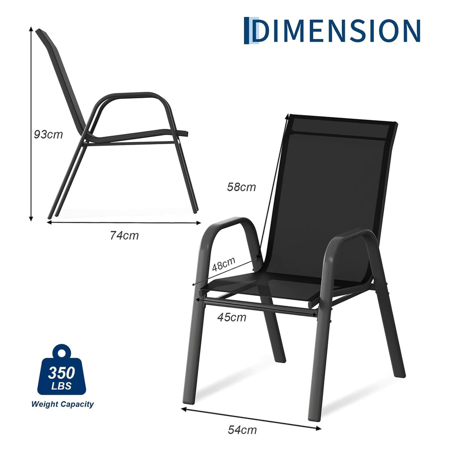 HiMISS 4er-Set stapelbare Gartenstühle aus Textilene und Metall in Schwarz, wetterfeste Outdoor-Stühle für Terrasse, Garten und Balkon - Bild 4