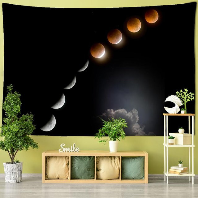 Binchi Outdoor Equipment Wandteppich mit psychedelischem Mondfinsternis-Motiv und astronomischer Landschaft in Multicolour, B: 95 cm, H: 70 cm - Bild 1
