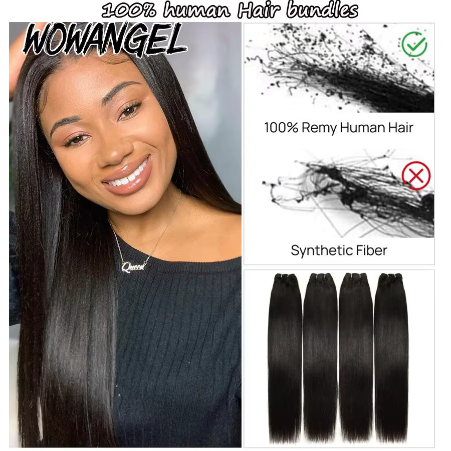 WOWANGEL Yaki Gerade Menschliches Haar Bundles, Schwarz, Doppel Schuss - Bild 2