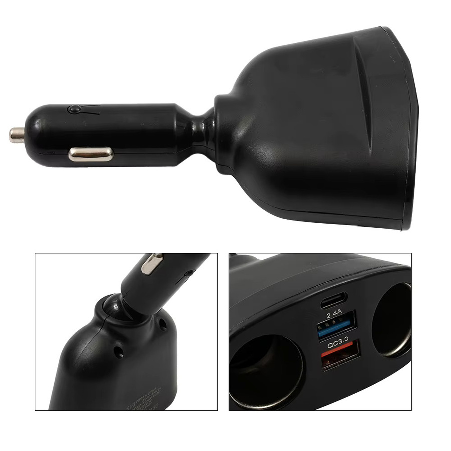 SUITU Dual-USB Auto Ladegerät mit USB-C und QC 3.0, 12V/24V Netzteil für Zigarettenanzünder mit blauer LED-Digitalanzeige, Schwarz/Blau - Bild 4
