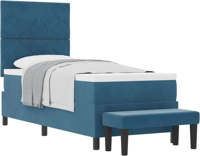 vidaXL Boxspringbett mit Matratze aus Samt in Dunkelblau, B/T/H: 80 x 200 x 128 cm - Bild 1