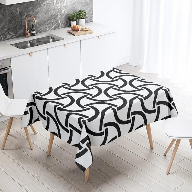 Wasserdichte geometrische Tischdecke von JINGYUE Pet in Schwarz-Weiß, rechteckig, B/T: 145 x 180 cm - Bild 1