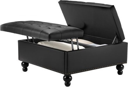 VEVOR Polsterhocker Quadratisch mit Stauraum und Lift-Top aus PU-Leder in Schwarz, Button-Tufted Design für Wohnzimmer und Schlafzimmer, B/T/H: 88,1 x 88,1 x 46,2 cm - Bild 1