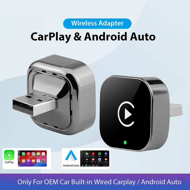 Kabelloser CarPlay und Android Auto Dongle für iPhone und Android, Plug & Play mit USB und USB-C Anschluss, Schwarz - Bild 1