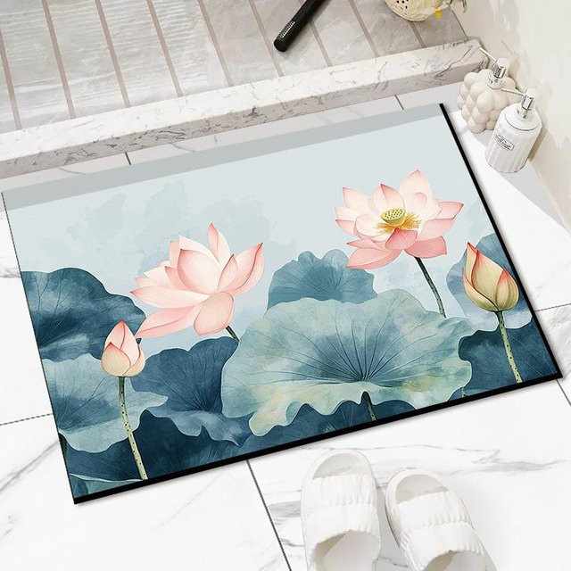 Rutschfeste Eingangstürmatte im orientalischen Design aus Diatom-Mud und Polyester, Farbe: Blau, B/T: 40 x 60 cm - Bild 1
