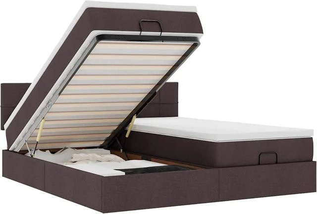 vidaXL Ottoman-Bett mit Matratze, LED-Unterbettbeleuchtung und USB-Ladeport, Dunkelbraun, B/T/H: 180 x 200 x 203 cm - Bild 1