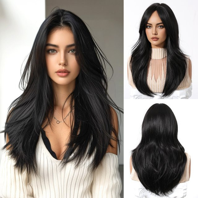EASIHAIR Perücke, lange schwarze synthetische Haare, gerade, Damen - Bild 1