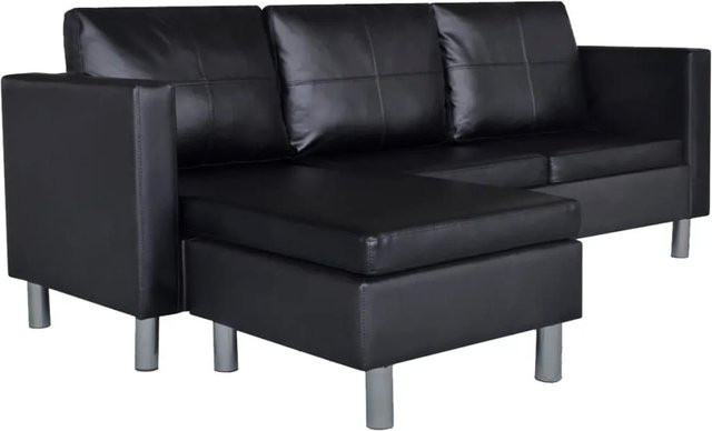 vidaXL L-förmiges Sofa 3-Sitzer aus Kunstleder in Schwarz mit wendbarer Sitzfläche und Armlehnen - Bild 1