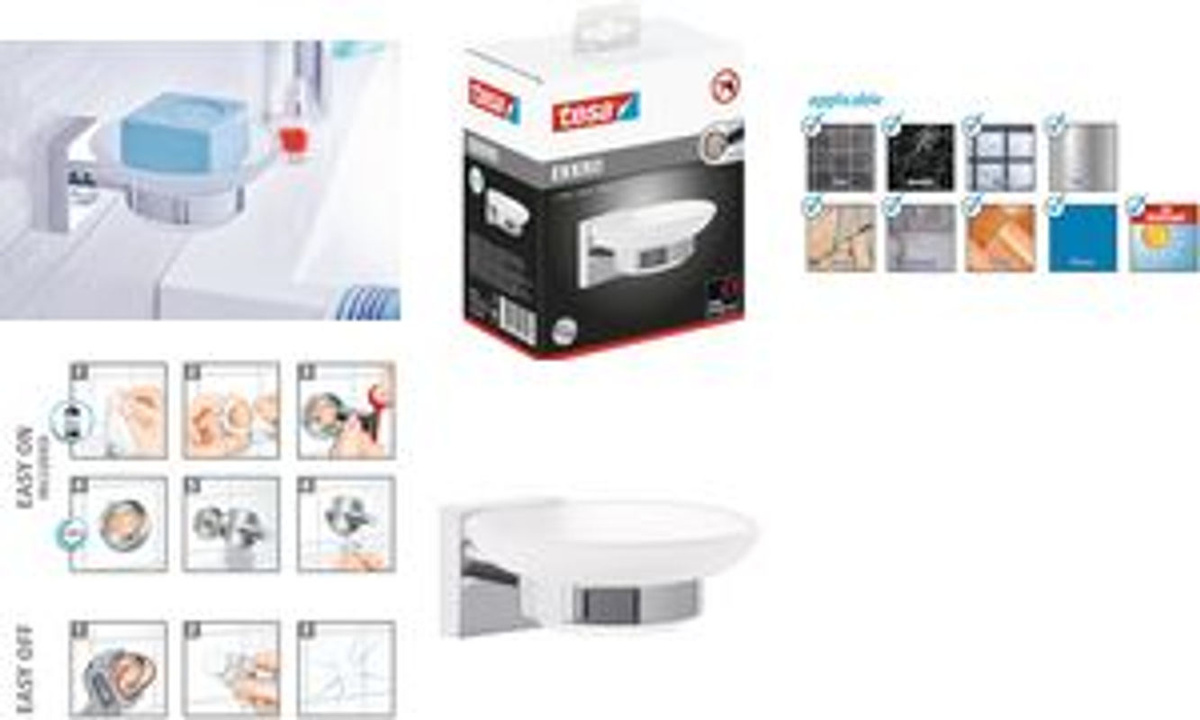 Tesa ekkro Seifenschale in Chrom glänzend und Weiß satiniert mit Klebebefestigung - Bild 2