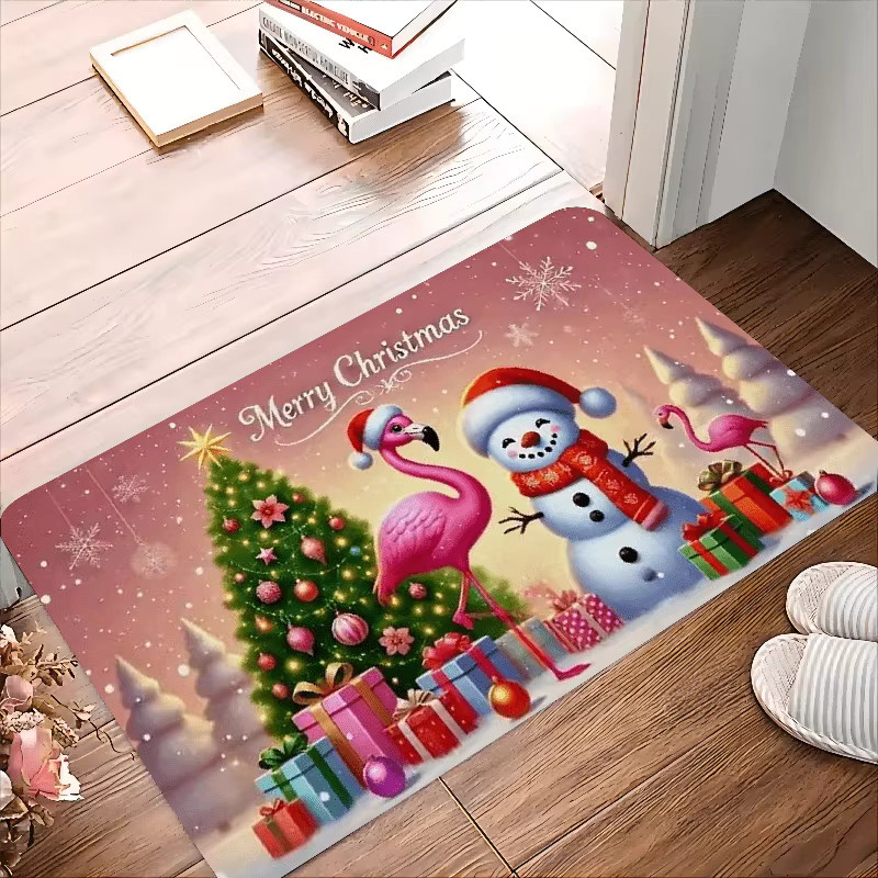 VIKAMA Weihnachts-Fußmatte mit Cartoon-Schneemann und Flamingo, rutschfest und wasserabsorbierend, multicolor - Bild 2