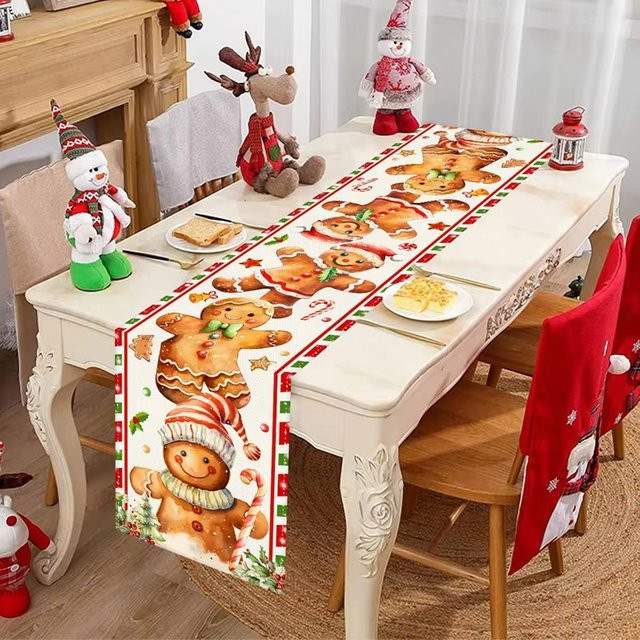 VIKAMA Weihnachts Tischflagge mit Lebkuchenmann Cartoon Motiv, Mehrfarbig, B/T: 33 x 33 cm - Bild 1