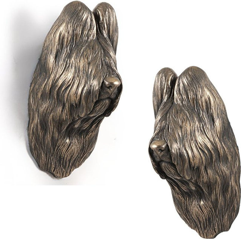 Art-Dog Briard Berger de Brie Hundestatue als hängende Büste in Braun aus Kunstharz und Metall - Bild 1