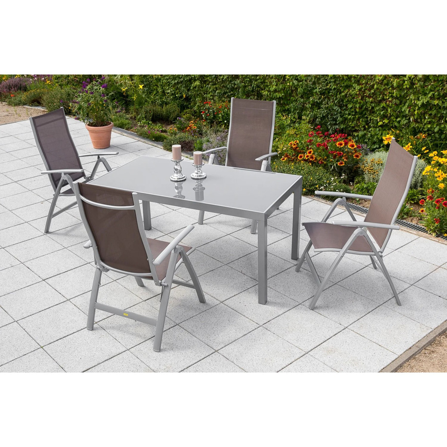 Merxx Gartenmöbelset Carrara 5-teilig aus Aluminium und Textil in Silber und Taupe mit Sicherheitsglas-Tischplatte - Bild 3