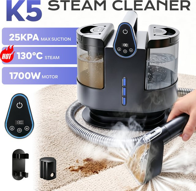INSE K5 Dampf-Teppichreiniger in Schwarz mit 1700W, 25kPa Saugkraft, 5 Temperaturstufen und 3 Saugmodi, Handgehaltener Sprüh- und Saugreiniger mit LED-Touchdisplay für Sofa und Matratzen - Bild 1