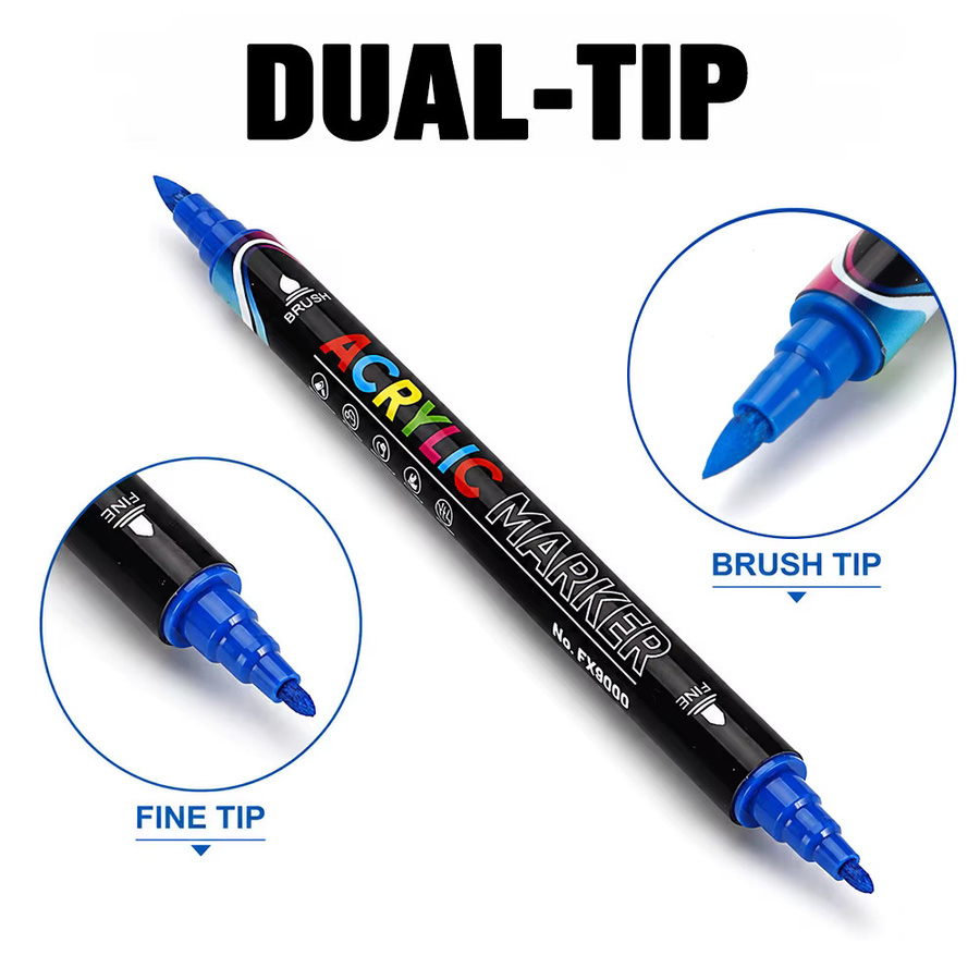Acryl-Marker-Set mit 12 Farben und Dual-Tip Pinselspitze für Stein, Leinwand, Glas und Metall, wasserfest und schnelltrocknend - Bild 3