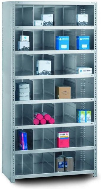 PROREGAL Kleinteileregale Schraubsystem Grundregal, Verzinkt, Silber, H x B x T: 200 x 100 x 30 cm, 7 Ebenen mit 28 Fächern, Fachlast 200 kg - Bild 1