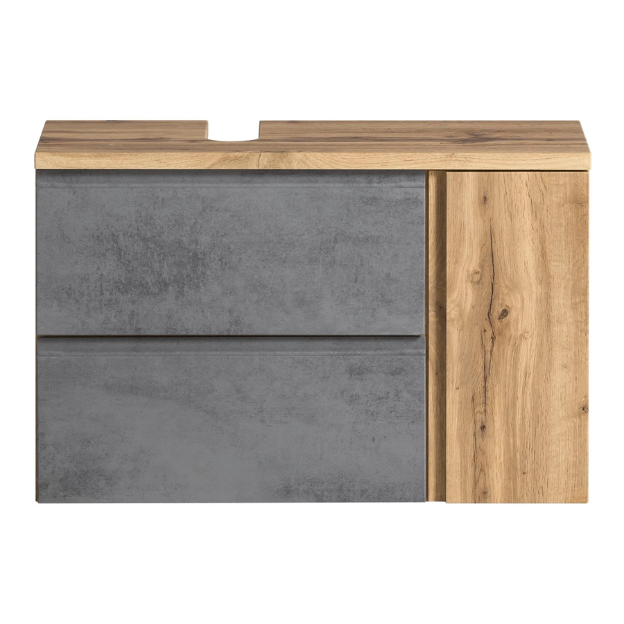 Held Möbel Unterbeckenschrank Ancona in Betongrau-Wotaneiche mit Ausschnitt, Breite: 85 cm, Höhe: 56 cm, Tiefe: 35 cm - Bild 2