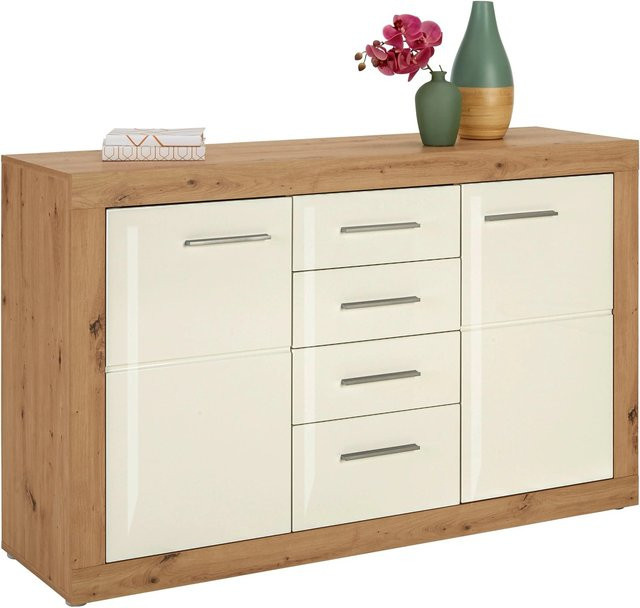Mömax Kommode in Weiß und Eiche mit Soft-Close-Schubladen, B/T/H: 86 x 40 x 138 cm - Bild 1