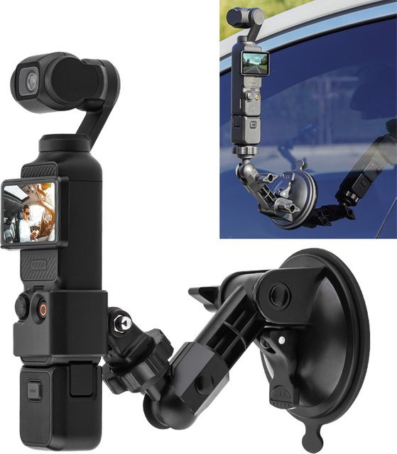 SZKOSTON Autohalterungsadapter mit Saugnapf in Schwarz für OSMO Pocket 4P, 4, 3, Insta360 und GoPro Action-Kameras - Bild 1