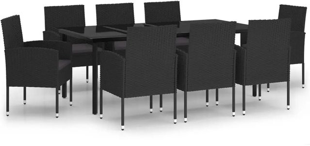 vidaXL 9-teilige Garten-Essgruppe aus PE-Rattan und Glas in Schwarz und Grau - Bild 1