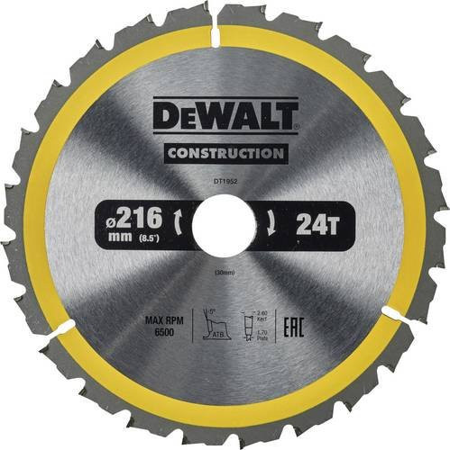 DEWALT Kreissägeblatt DT1952-QZ für stationäre Sägen, Durchmesser: 216 mm, 24 Zähne, Farbe: Silber - Bild 1
