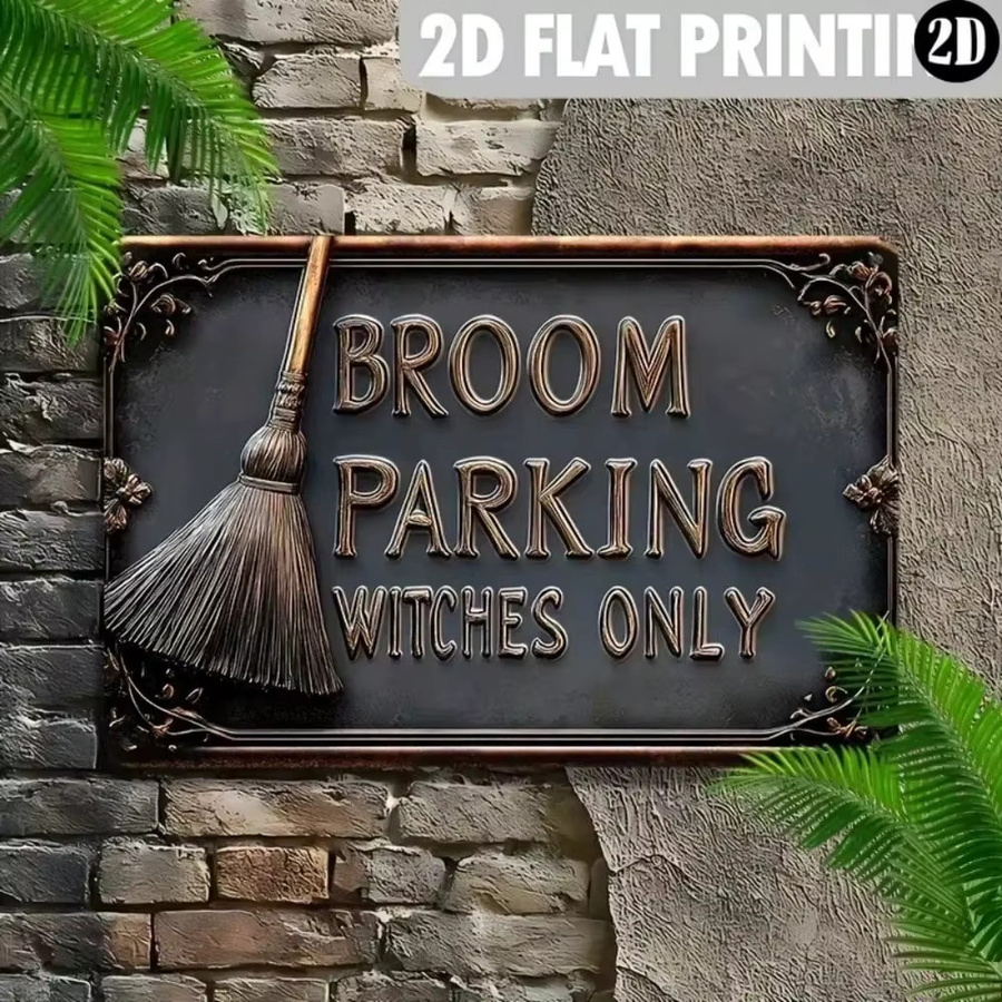 Potdemiel Vintage Aluminiumschild Broom Parking Witches Only Wanddekoration für Halloween - Bild 4