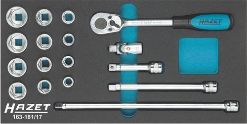Hazet Steckschlüsselsatz 17-teilig 3/8 Zoll mit 10 mm Vierkant hohl und Außen-Sechskant-Tractionsprofil in Silber - Bild 1