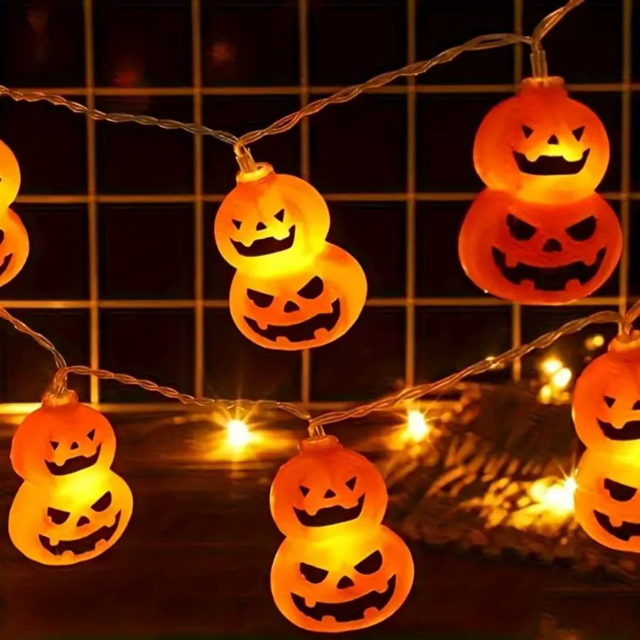 Peach Forest LED Halloween Doppel Kürbis Lichterkette mit 2 Schichten, Batteriebetrieben - Bild 3