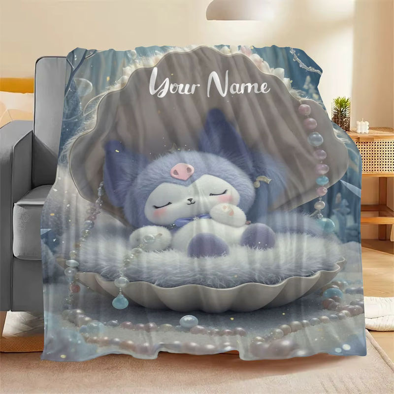 ZIZ Kuscheldecke mit individuellem Namen in Blau mit Muschel- und Perlenmuster sowie Plüschtierfoto - Bild 6
