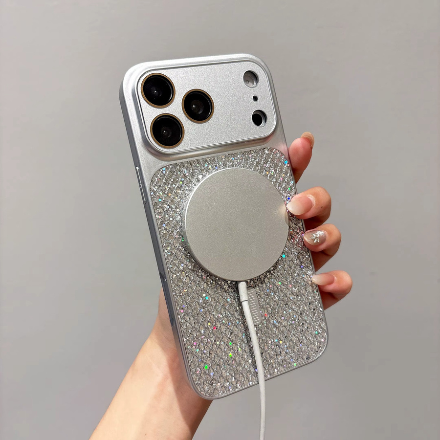 RPKKS Diamant-Pailletten Handyhülle mit MagSafe für iPhone 17 16 15 14 Pro Max in Silber mit stoßfestem Kristall-Kameraschutz - Bild 2
