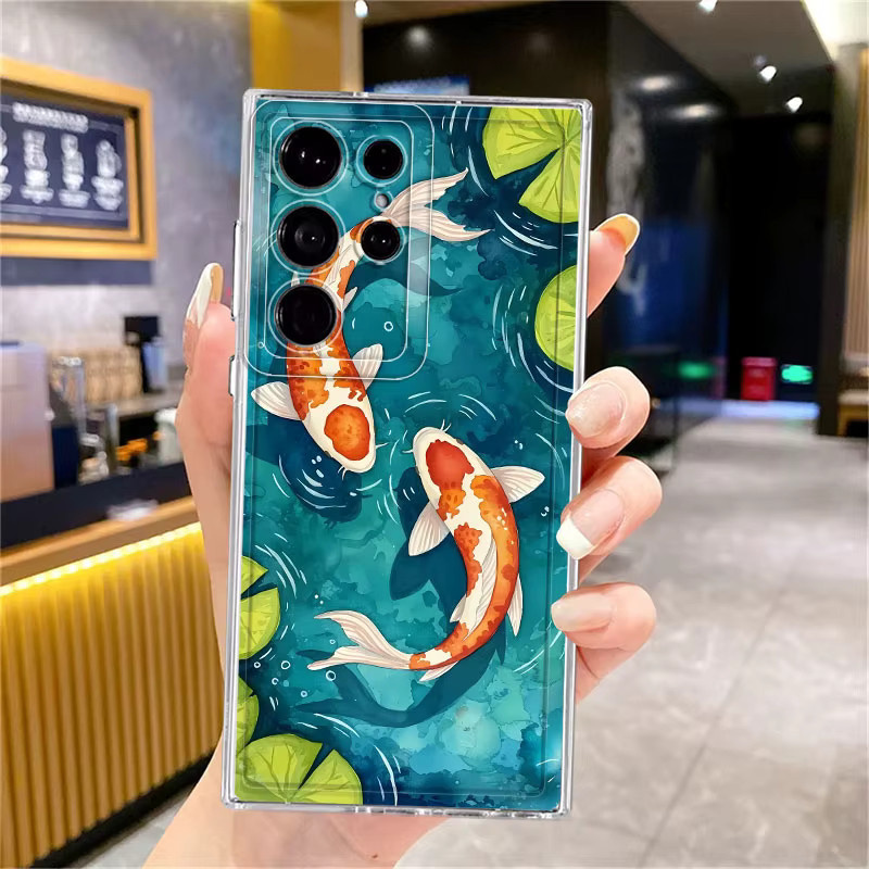 Goldfisch Lotus Art Handyhülle für Samsung Galaxy S23 S24 S25 S22 S21 S20 S10 Note 10 Ultra und FE in Transparent Multicolour - Bild 3