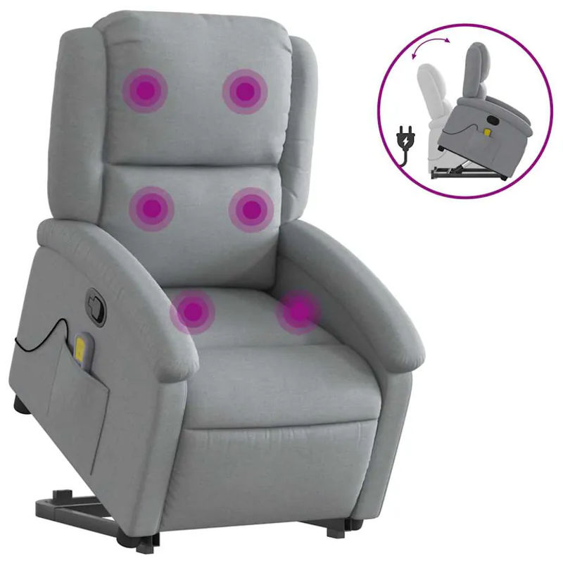 Vidaxl Relaxsessel Aufstehhilfe Massagesessel verstellbar in Grau aus Stoff - Bild 8