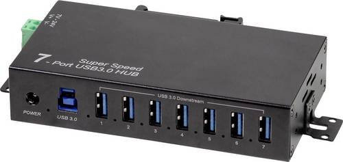 LogiLink UA0444 USB-Hub mit 7 USB-A Ports USB 3.0 5 GBit/s in Schwarz mit Metallgehäuse zur Wandmontage - Bild 1