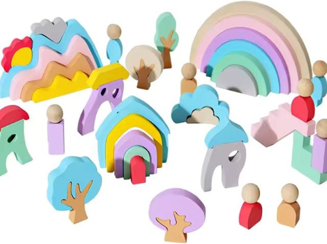 Topmix Kinder DIY Montessori Holzbaustein, Regenbogen, ab 3 Jahre - Bild 1