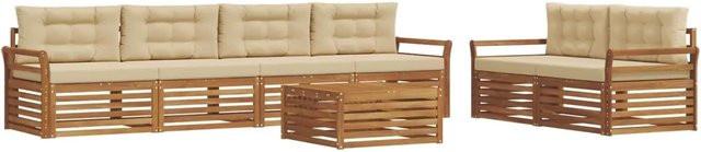 vidaXL Outdoor-Sofagarnitur 7-teilig aus massivem Akazienholz mit Kissen in Natur und Beige - Bild 1