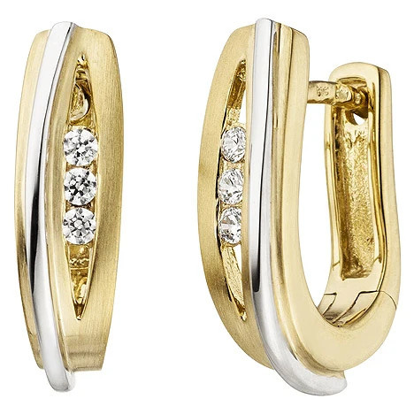 Colfem Creolen 375 Gelbgold, Weißgold, bicolor, mattiert, 6 Zirkonia, Ohrringe - Bild 1