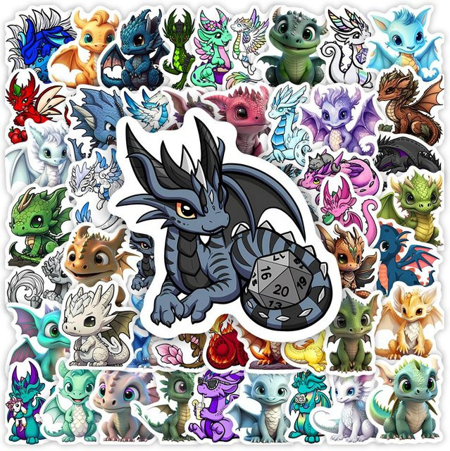 Wasserdichte Kawaii Drachen Aufkleber in Mehrfarbig für Laptop, Handy und Flaschen zur Dekoration - Bild 1