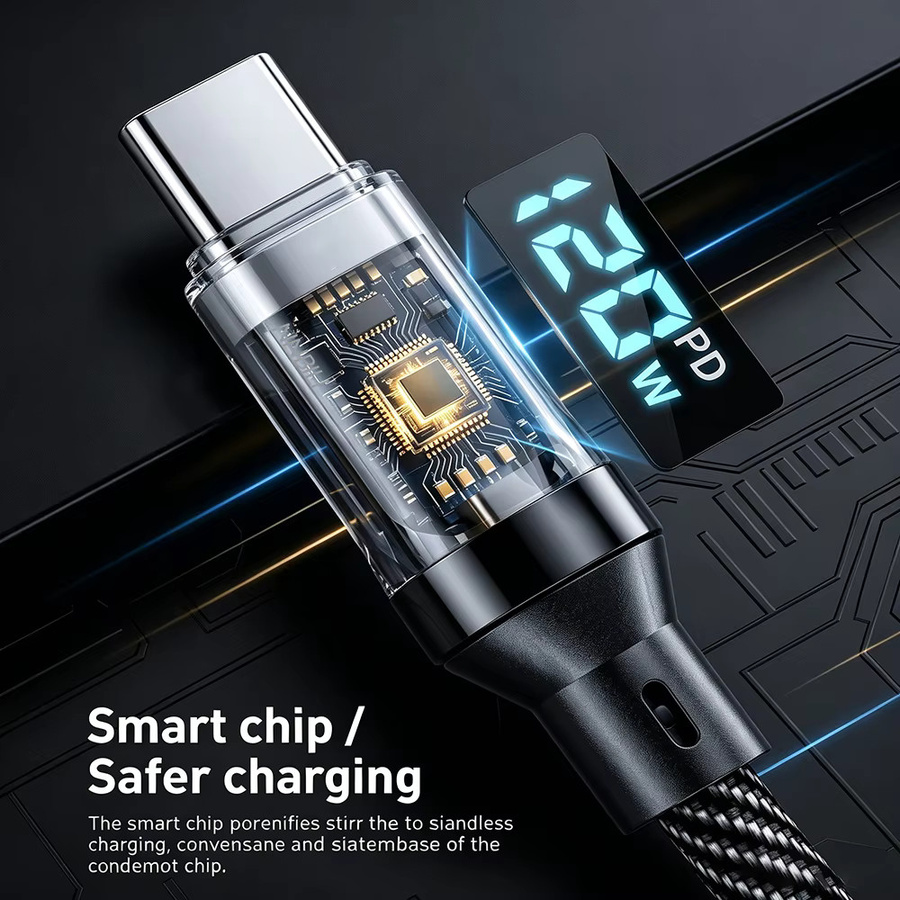 NNBILI 3-teiliges Schnellladekabel Set 120W mit LED-Digitalanzeige, USB Typ C zu USB C und USB A zu Typ C, Schwarz - Bild 5