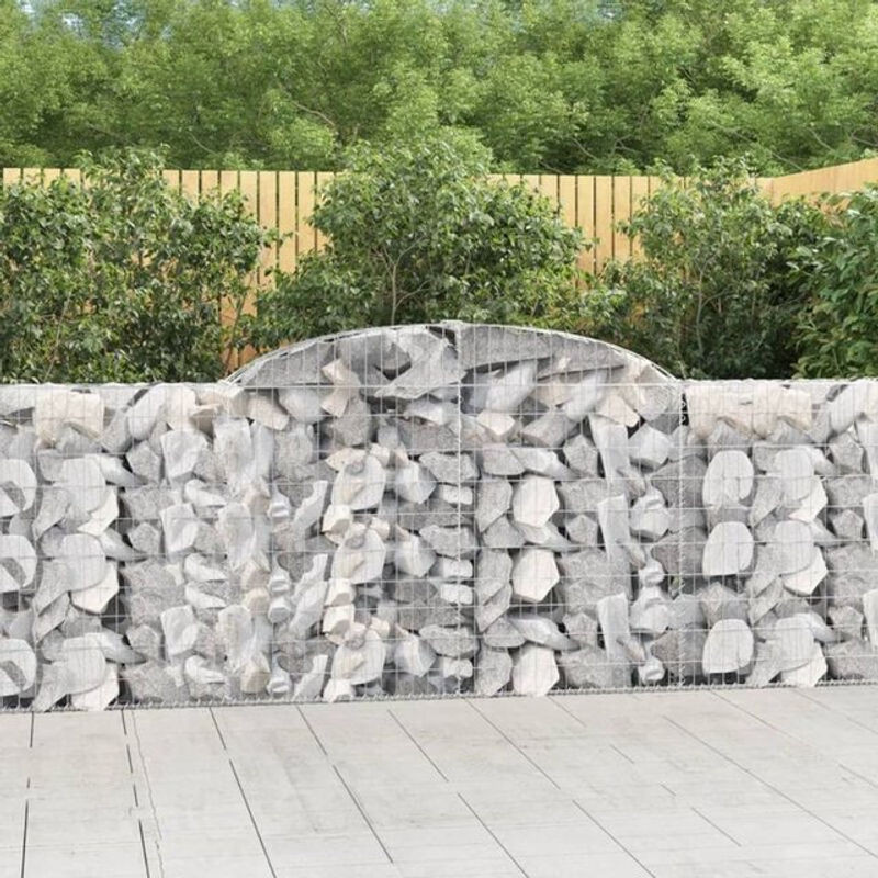 Vidaxl Gabionen mit Hochbogen aus verzinktem Eisen, 9 Stück, Silber/Grau, B/T/H: 300 x 30 x 100/120 cm - Bild 1