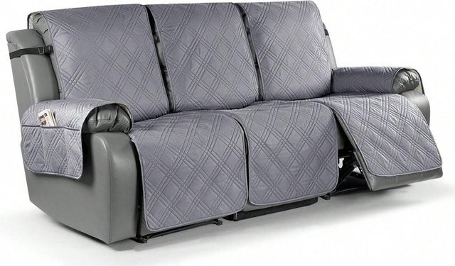 Rutschfester 3-Sitzer Sofa-Bezug in Grau mit elastischem Band, wasserabweisender und waschbarer Möbel-Schutz für Sessel und Sofas - Bild 1