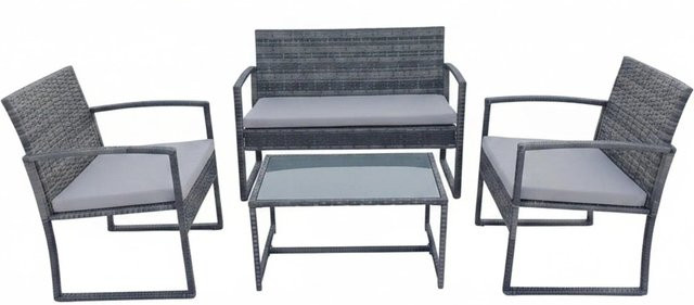 Relaxdays Gartenmöbel Set aus Polyrattan, 4-teilig, Grau, B/T/H: 106 x 78 x 56 cm - Bild 1