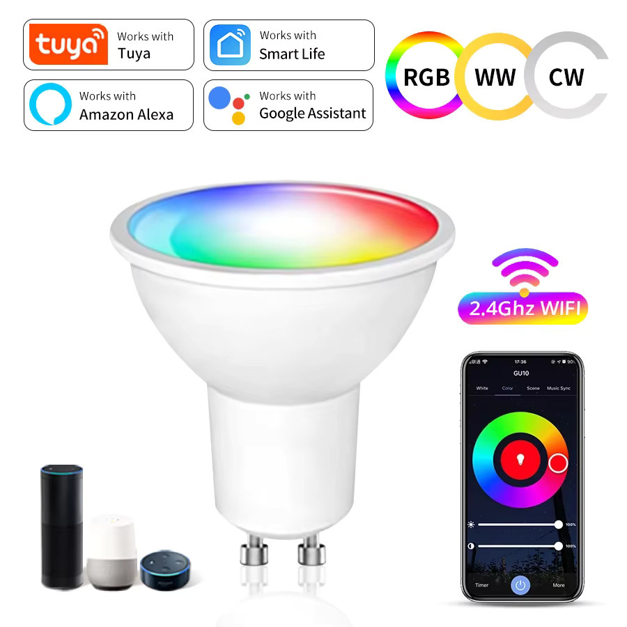 GGBEE Tuya Smart Wifi GU10 LED-Lampe RGBCW, dimmbar, Multicolour, mit Sprachsteuerung für Alexa und Google Home - Bild 5