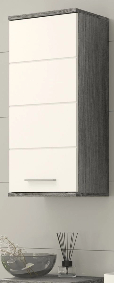 Badezimmer Hängeschrank Bailey von Inn.Furn in Weiß Hochglanz und Rauchsilber Grau mit 3 Fächern - Bild 1