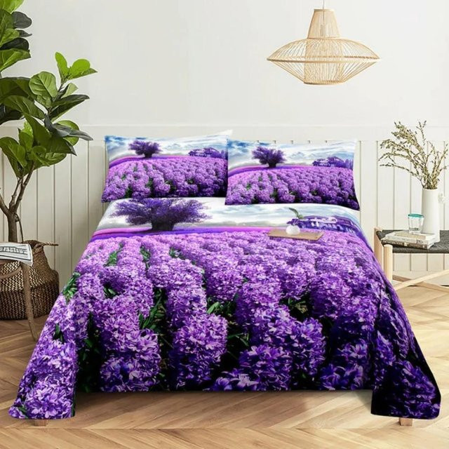 Lila Bettwäsche-Set mit Schmetterlings- und Blumenmuster von Your Warm Home, Material Mikrofaser, B/H: 135 x 200 cm - Bild 1