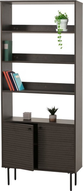 Bücherregal MCW-N78 im skandinavischen Stil aus Metall und Holz, Dunkelbraun, H: 200 cm, B: 80 cm, T: 30 cm - Bild 1