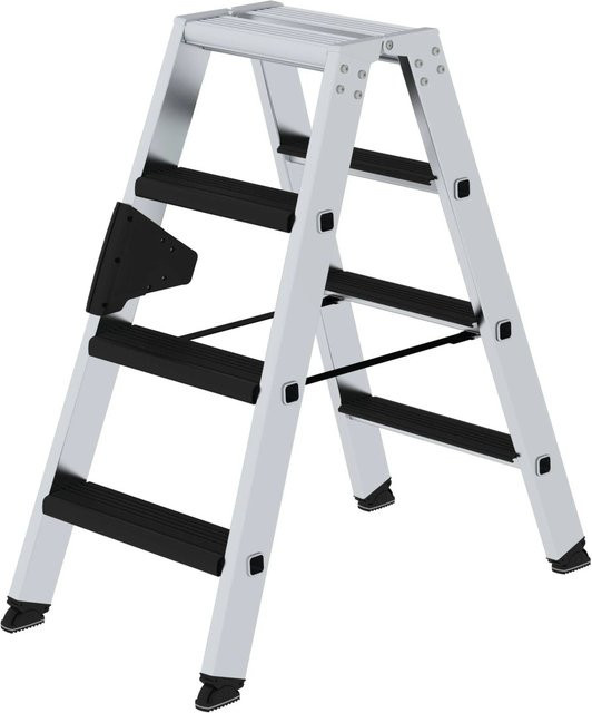 PROREGAL Stufen-Stehleiter Clip-Step Relax beidseitig begehbar, Farbe: Silber, 2 x 4 Stufen - Bild 1