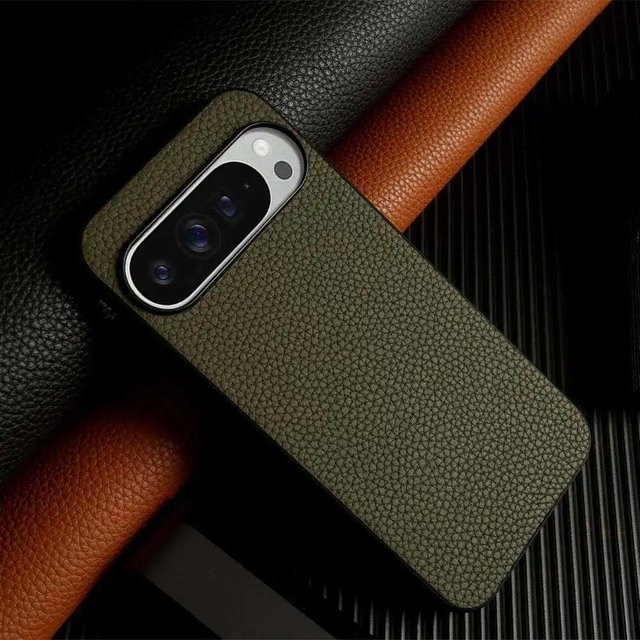 Business Rindsleder Handyhülle für Google Pixel 9 Pro, 8 Pro, 7A, 9a und 7 Pro in Grün, Stoßfeste Rückabdeckung aus echtem Leder - Bild 1