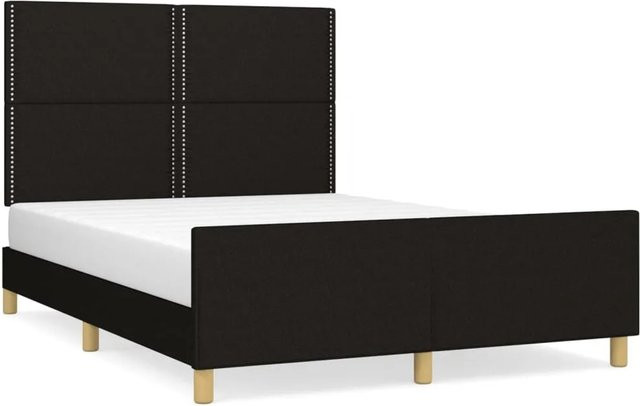 vidaXL Bettgestell mit Kopfteil in Schwarz aus Stoff und Holz, B/T/H: 140 x 200 x 146 cm - Bild 1