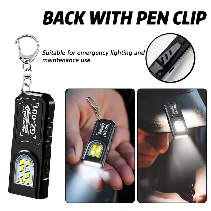 Heinast Mini COB LED Schlüsselanhänger-Taschenlampe in Schwarz, wiederaufladbare magnetische Arbeitsleuchte mit Typ-C Anschluss und Clip für Camping und Notfallbeleuchtung - Bild 4
