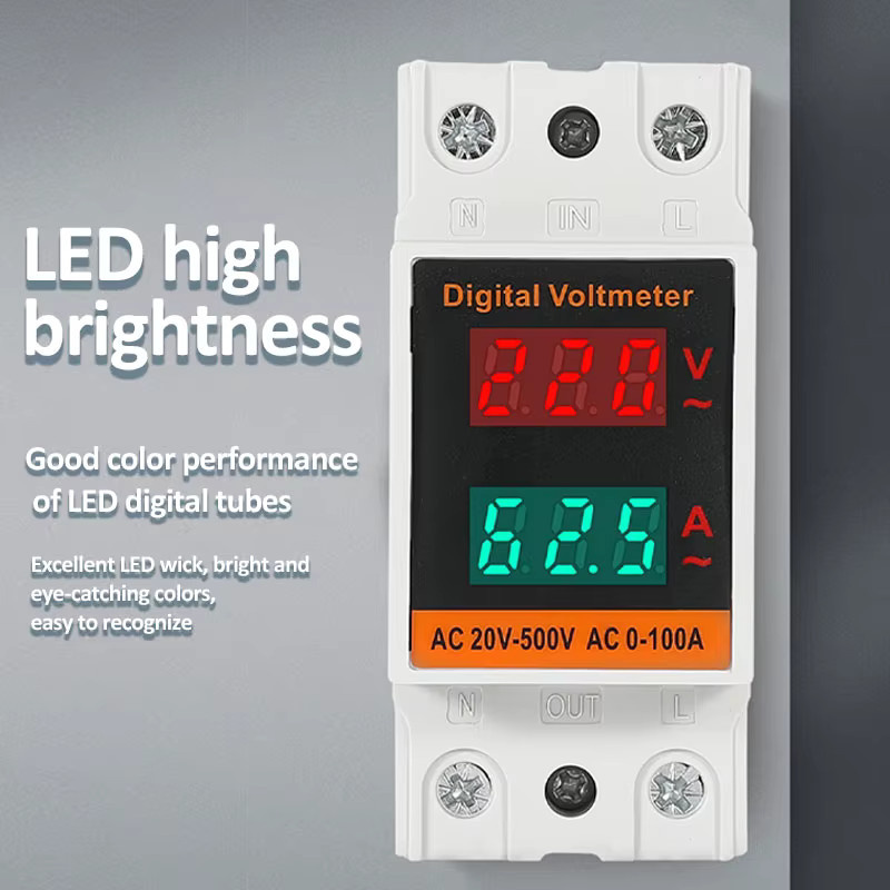 TELEHILL LCD Dual Digital Din Rail Strommessgerät AC Voltmeter Amperemeter Energie Meter in Weiß (AC 60-500V, AC 0-99,9A) - Bild 4